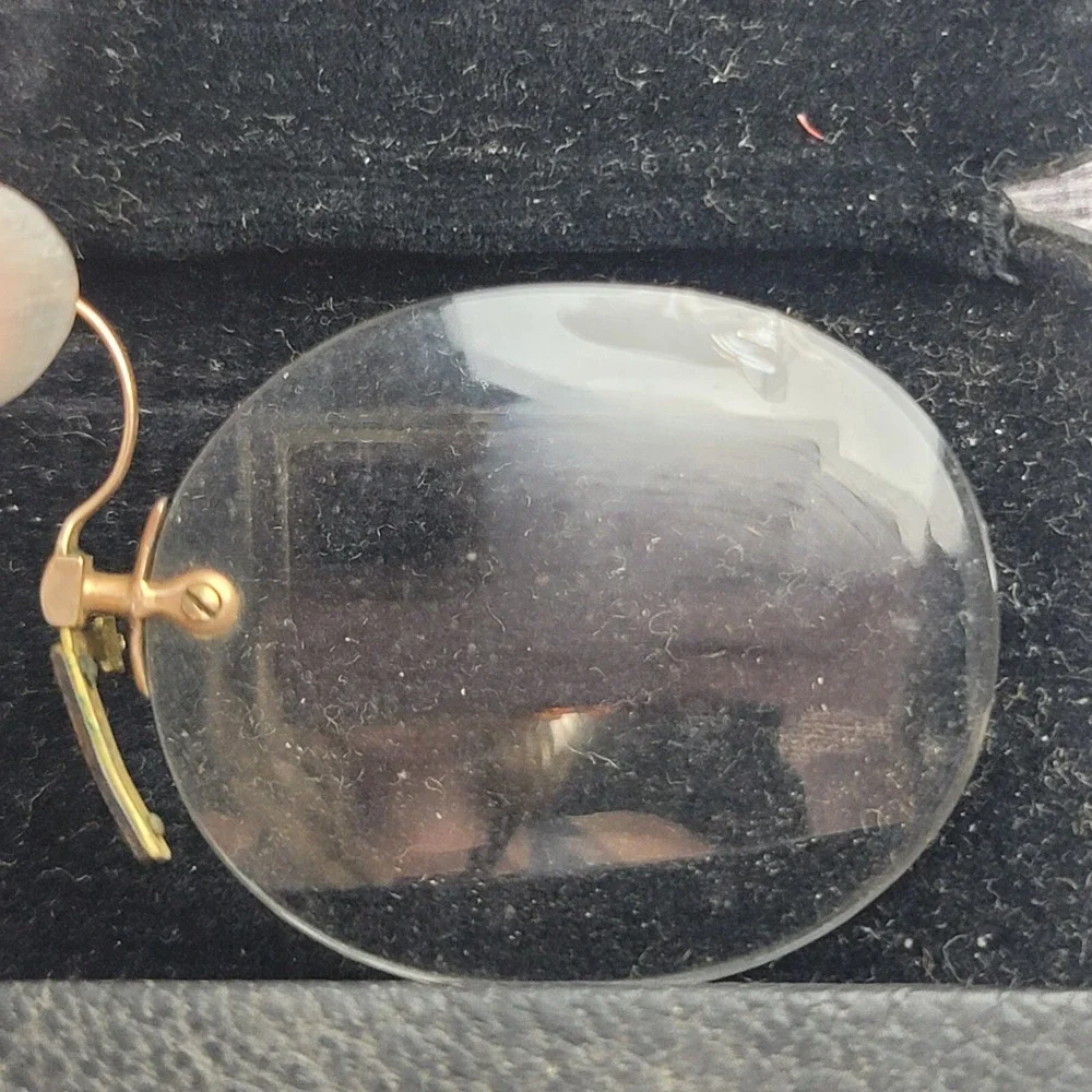 Antique Eyeglasses with Case Spectacles Nose Pinch with Ear Loop